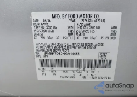 2017 Ford Explorer Xlt из США, поврежденный, VIN 1FM5K7D80HGA14455